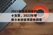 2023年适合创业的小生意，2023年哪些小本创业项目有前景？