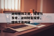 泌阳赚钱之道，探索与发现，泌阳财富探索，赚钱之道揭秘
