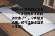 选择一个赚钱的小生意——宁乡有哪些适合的创业点子？，宁乡创业点子，如何选择合适的小生意？