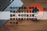 中介行业之巅，探索如何通过做中介实现最大盈利，中介行业之巅，探索实现最大盈利的中介之道