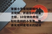掌握小生意短期赚钱方法视频，开启你的财富之旅，10分钟内教你轻松盈利的小生意，快速实现财富增长的秘诀