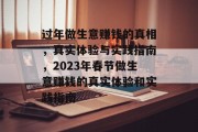 过年做生意赚钱的真相，真实体验与实践指南，2023年春节做生意赚钱的真实体验和实践指南