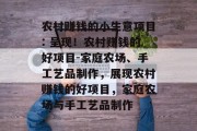 农村赚钱的小生意项目: 呈现！农村赚钱的好项目-家庭农场、手工艺品制作，展现农村赚钱的好项目，家庭农场与手工艺品制作