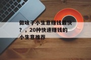 做啥子小生意赚钱最快？，20种快速赚钱的小生意推荐