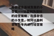 那些适合县城发展的小生意——以盈利为目标的经营策略，选择合适的小生意，如何以盈利目标为导向进行经营策略