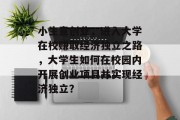 小生意创业，进入大学在校赚取经济独立之路，大学生如何在校园内开展创业项目并实现经济独立？