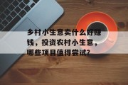 乡村小生意卖什么好赚钱，投资农村小生意，哪些项目值得尝试？