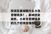 投资在县城做什么小生意赚钱多？，县城创业商机，小本生意赚钱多的几个好项目推荐
