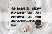 农村做小生意，赚取经济收益的好方法，农村创业赚钱好方法，如何通过小生意在家乡发展经济