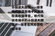 小投资大回报——探索现代投资市场中的低风险高收益项目，现代投资市场中的小投资大回报——探索低风险高收益项目
