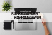长治小生意盈利最高？，长治小型企业盈利排行