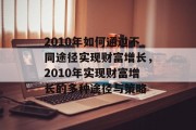2010年如何通过不同途径实现财富增长，2010年实现财富增长的多种途径与策略