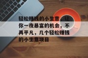 轻松赚钱的小生意，让你一夜暴富的机会，不再平凡，几个轻松赚钱的小生意项目