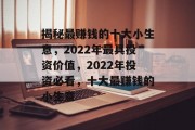 揭秘最赚钱的十大小生意，2022年最具投资价值，2022年投资必看，十大最赚钱的小生意