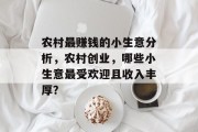 农村最赚钱的小生意分析，农村创业，哪些小生意最受欢迎且收入丰厚？