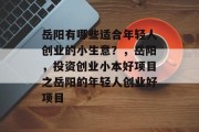 岳阳有哪些适合年轻人创业的小生意？，岳阳，投资创业小本好项目之岳阳的年轻人创业好项目