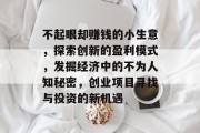 不起眼却赚钱的小生意，探索创新的盈利模式，发掘经济中的不为人知秘密，创业项目寻找与投资的新机遇
