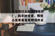 小生意什么好做赚钱快？，新手创业者，哪些小生意最容易赚钱并且快速盈利?
