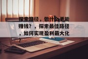 探索路径，做什么更能赚钱？，探索最佳路径，如何实现盈利最大化？