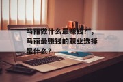 马丽做什么最赚钱？，马丽最赚钱的职业选择是什么？
