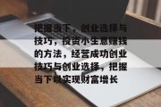 把握当下，创业选择与技巧，投资小生意赚钱的方法，经营成功创业技巧与创业选择，把握当下以实现财富增长