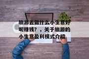 旅游去做什么小生意好呢赚钱？，关于旅游的小生意盈利模式介绍