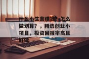 什么小生意赚钱？怎么做划算？，精选创业小项目，投资回报率高且好做