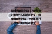 探索编程之路，如何通过做什么程序赚钱，探索编程之路，如何通过开发应用程序赚钱