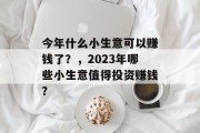 今年什么小生意可以赚钱了？，2023年哪些小生意值得投资赚钱？