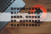 农村如何做小生意赚取收入？——一窥农村创业新趋势，农村创业新趋势，如何利用自身优势从事小生意获取收入