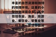 汕尾是一个位于中国广东省的沿海城市，拥有丰富的自然资源和独特的地理环境。这里的小型创业项目众多，其中包括农业、渔业、旅游业、餐饮业、零售业等。以下是一些适合在汕尾地区投资的创业项目。，汕尾创业者商机，农业、渔业、旅游与零售的全方位选择