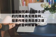 探索如何通过选择合适的代理业务实现盈利，探索代理业务选择之道，开启盈利新篇章