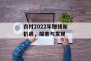 农村2022年赚钱新机遇，探索与发现