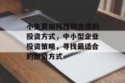 小生意如何找到合适的投资方式，中小型企业投资策略，寻找最适合的融资方式