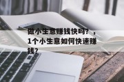 做小生意赚钱快吗？，1个小生意如何快速赚钱？