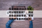 投资创业:什么小生意可以赚取暴利？，揭秘高收益创业项目，那些可能带来暴利的商机