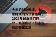 今年的创业选择，小生意赚钱的方法和策略，2023年创业热门行业，如何成功进行小生意的赚钱之道