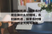 农村新机遇，探索农村现在做什么好赚钱，农村新机遇，探索农村赚钱的创业方向与商机