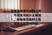 探索非销售型盈利之路，不想卖货做什么赚钱？，非销售型盈利之路，探索其他赚钱方式