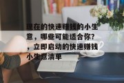 现在的快速赚钱的小生意，哪些可能适合你？，立即启动的快速赚钱小生意清单