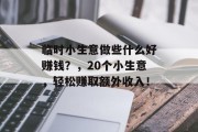临时小生意做些什么好赚钱？，20个小生意，轻松赚取额外收入！