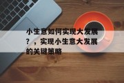 小生意如何实现大发展？，实现小生意大发展的关键策略