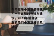 今年做啥小生意最赚钱？一份详细的分析与建议，2023年适合创业的热门小生意分析及建议