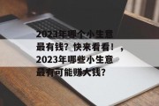 2023年哪个小生意最有钱？快来看看！，2023年哪些小生意最有可能赚大钱？