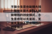 不做小生意也能赚大钱？那些无需大量投入就能赚钱的创业模式，小生意也可以大富翁，无需大量投入就能赚钱的创业模式