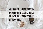 寻找商机，那些赚取小额利润的小生意，低成本小生意，如何快速获取微利收益
