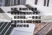 标题: 县城的小生意有哪些好赚钱的项目？，投资创业，一些建议和推荐在小城镇中赚取财富的好项目