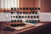 每日小生意赚钱项目推荐，让梦想照进现实，5个实用的小生意投资创业项目，让你轻松实现财富增长