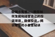 稳赚小生意——教你如何发掘和经营自己的投资项目，稳健投资，揭示赚钱的小生意秘诀