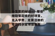 小生意的秘诀——那些赚取零花钱的好项目，无入学费、无需注册的零花钱创业项目推荐